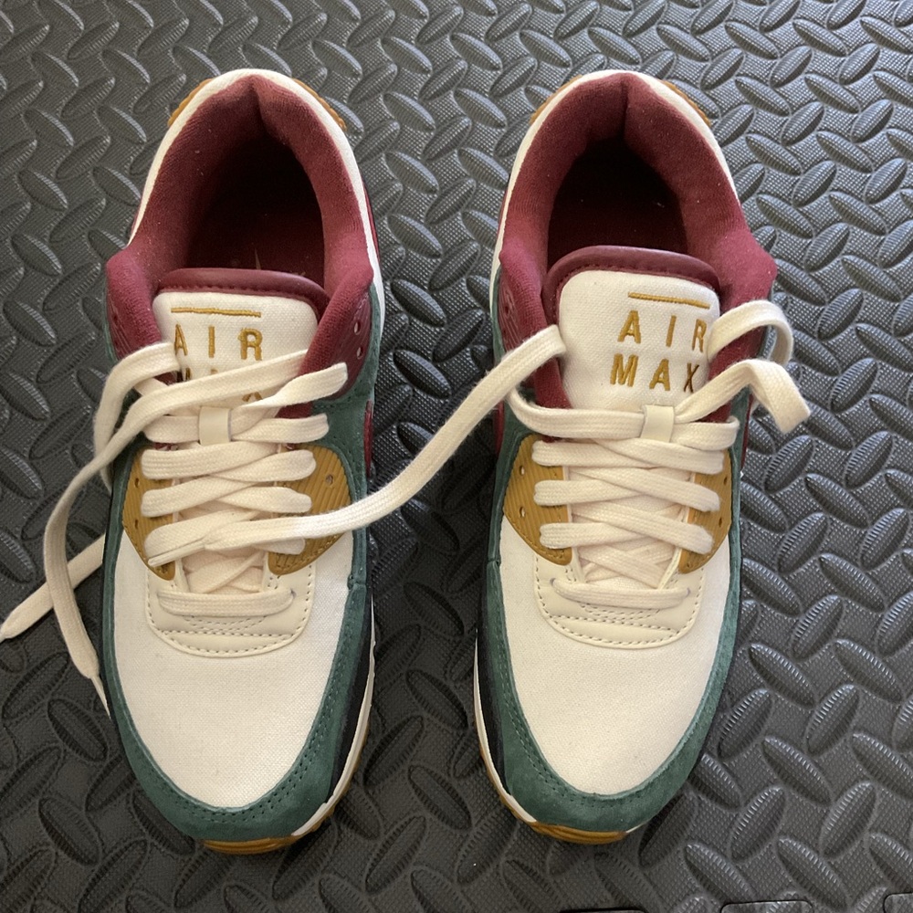 Nike Air Max White, Teal, and Burgundy Sneakers